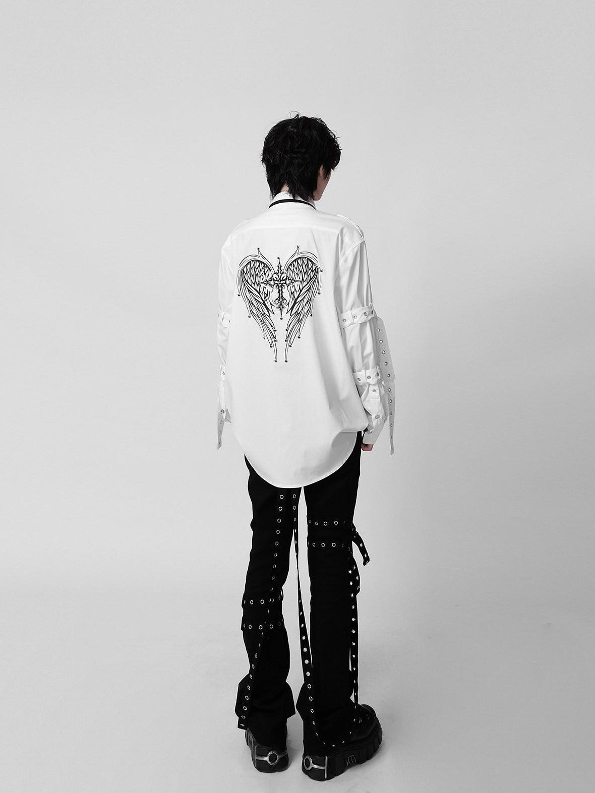 YUBABY Visual Studded Removable Tie Cross Wing Heavy Embellished Women's Overshirts