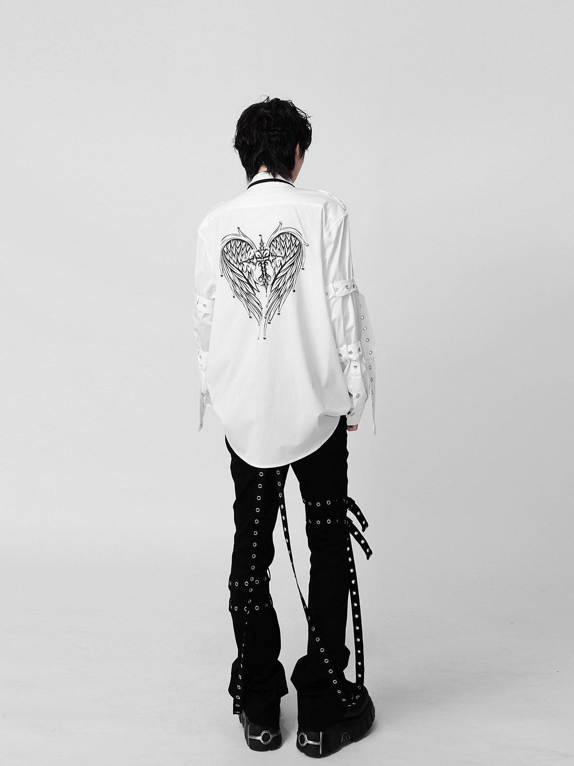 YUBABY Visual Studded Removable Tie Cross Wing Heavy Embellished Women's Overshirts