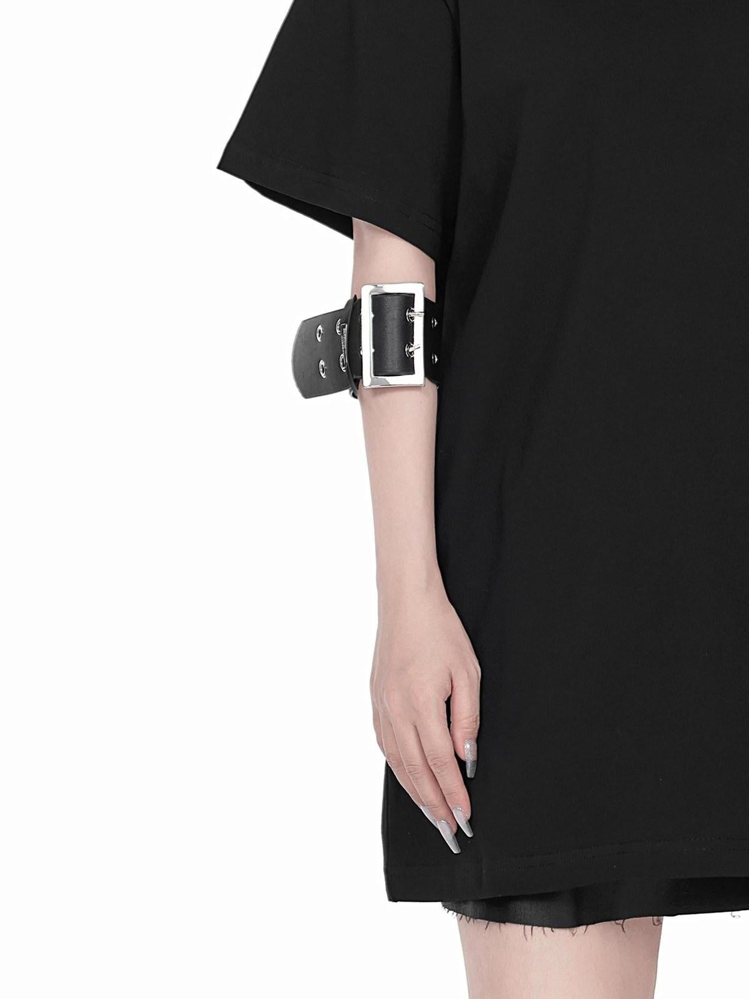 YUBABY Wide Double Row Hole Punk Square Metal Buckle Women's Pu Leather Bracelets
