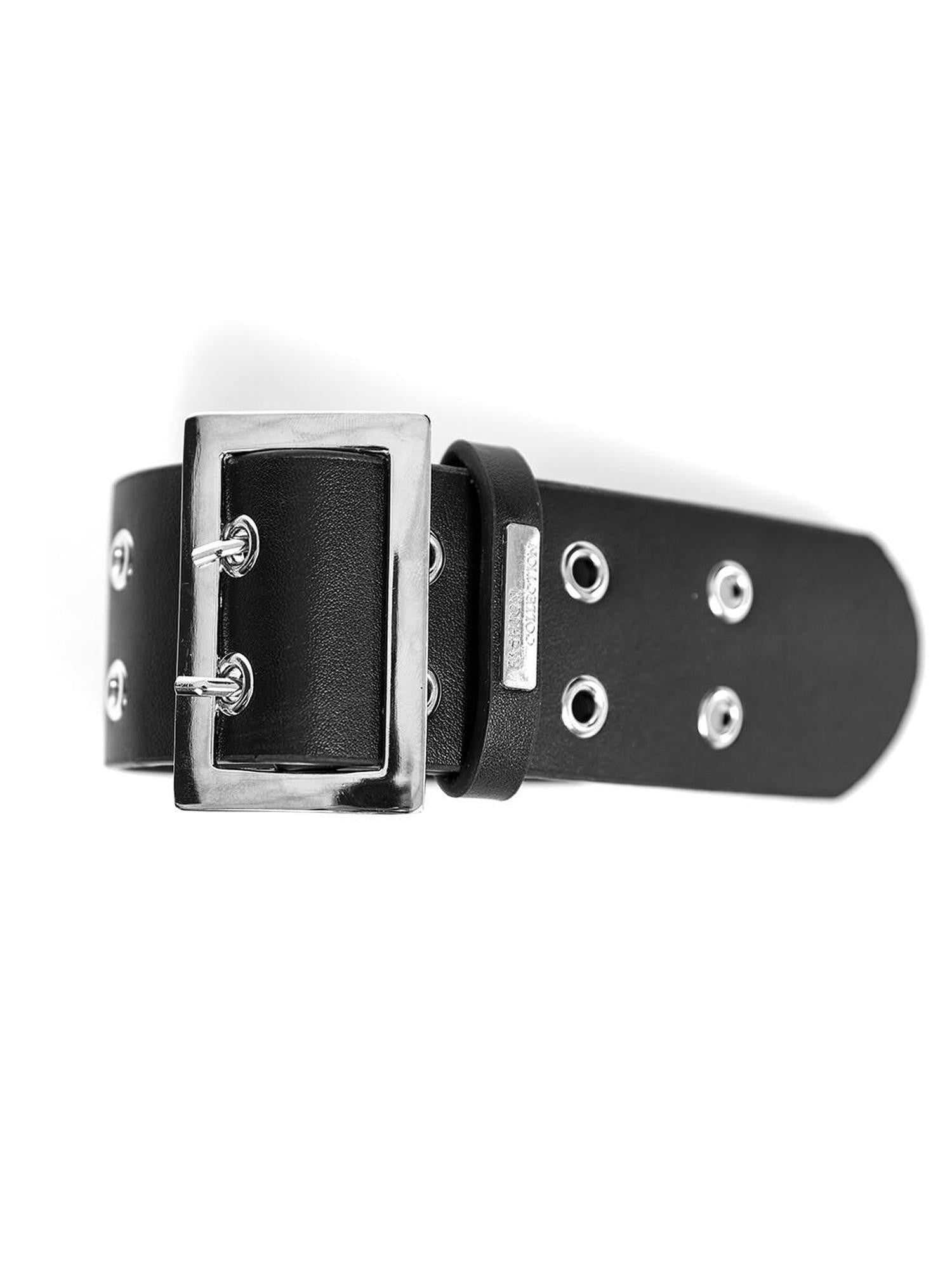 YUBABY Wide Double Row Hole Punk Square Metal Buckle Women's Pu Leather Bracelets