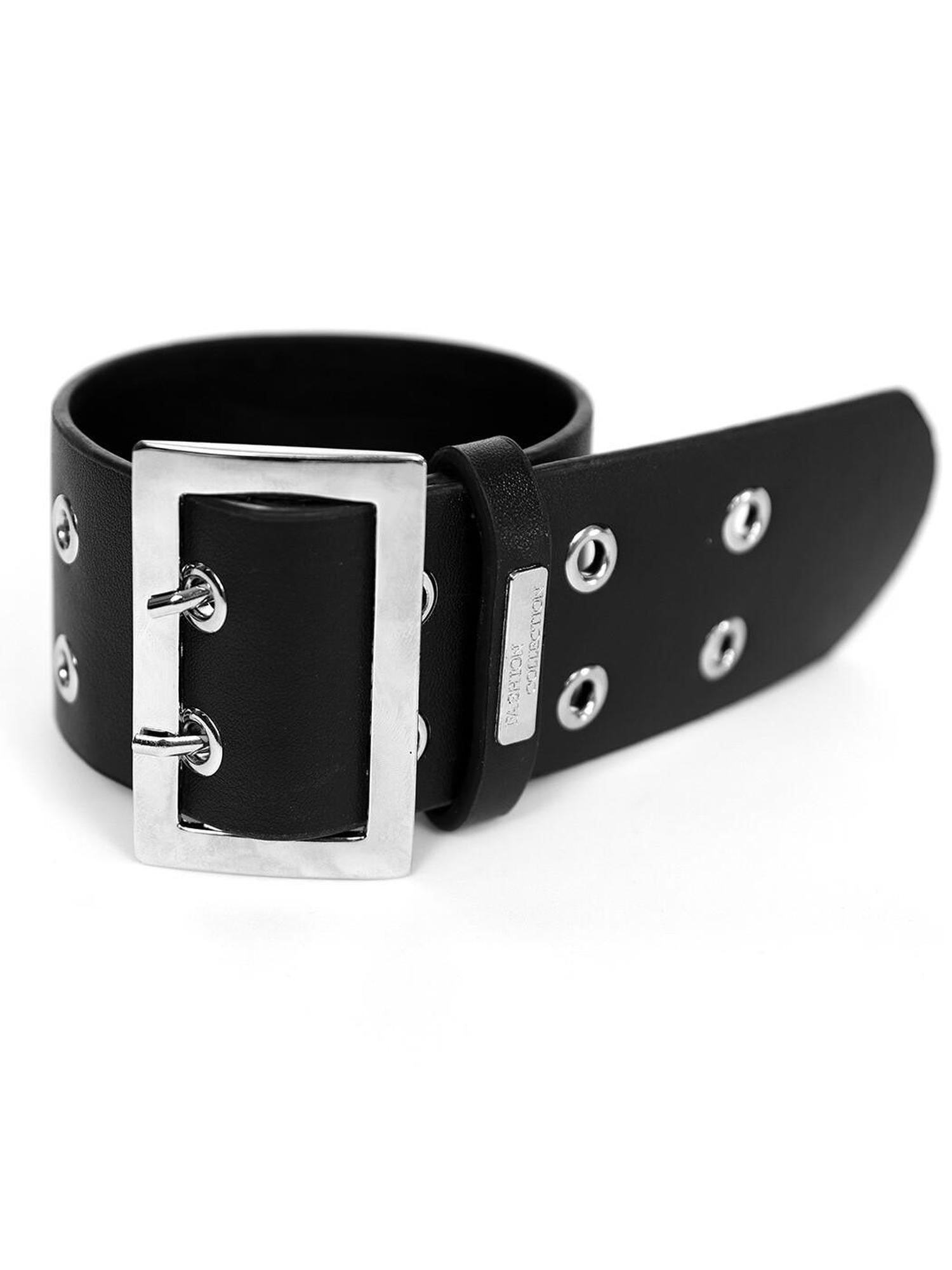 YUBABY Wide Double Row Hole Punk Square Metal Buckle Women's Pu Leather Bracelets