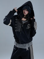 YUKAHOUSE American Gothic Striped Embroidered Zip Up Long Sleeve Women's Cotton Hoodies