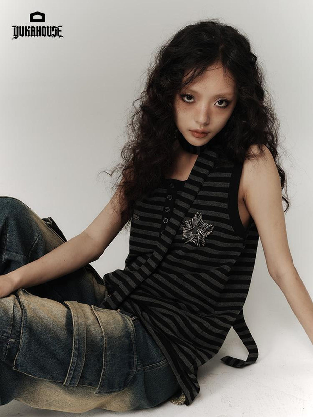 YUKAHOUSE American Retro Star Striped Loose Polyester Women's Tank Tops
