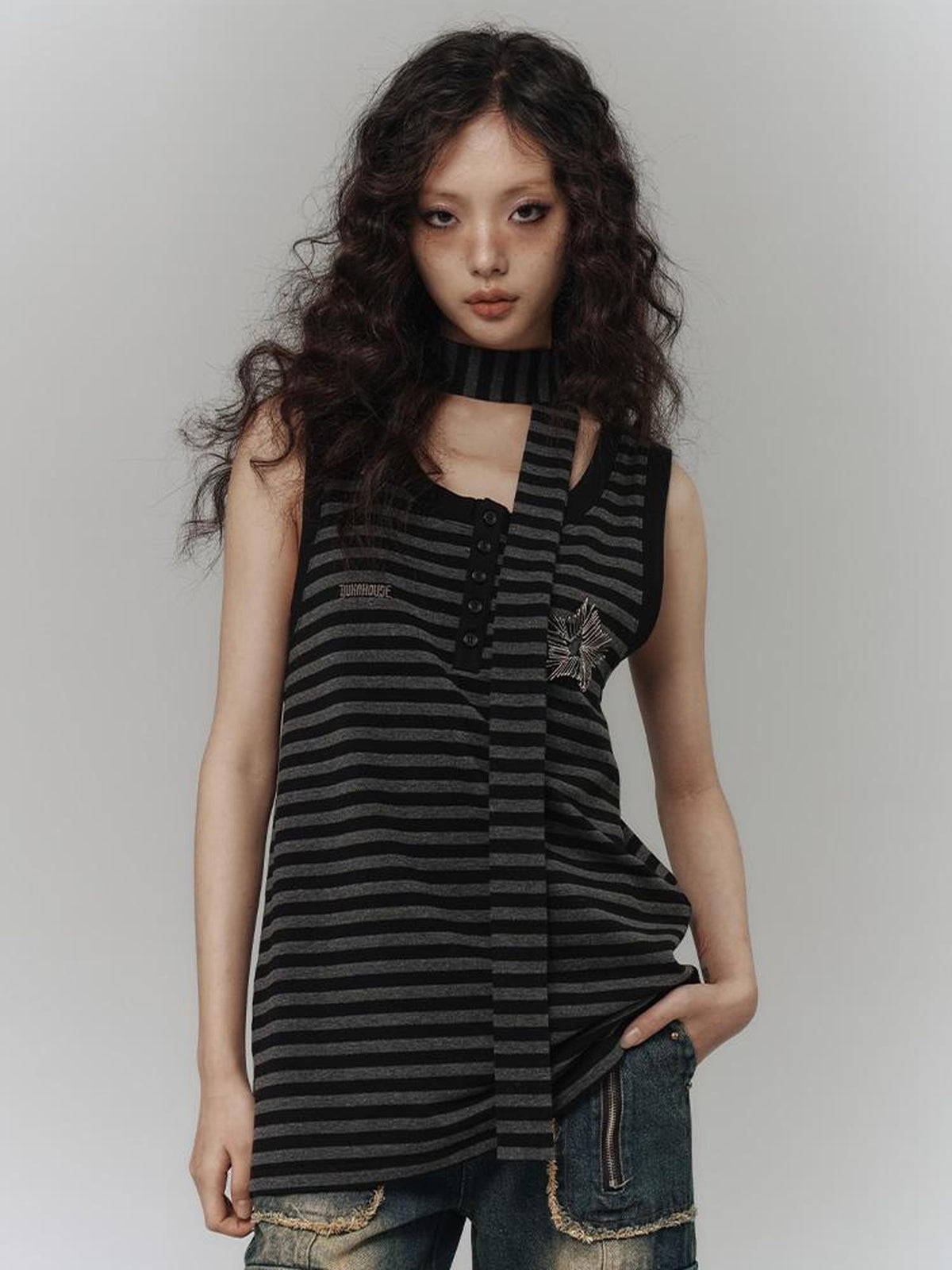 YUKAHOUSE American Retro Star Striped Loose Polyester Women's Tank Tops
