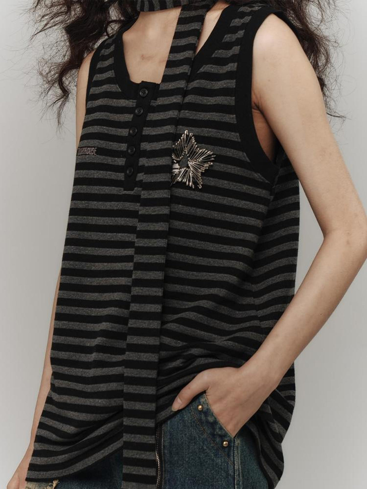 YUKAHOUSE American Retro Star Striped Loose Polyester Women's Tank Tops