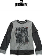 YUKAHOUSE American Striped Print Splice Women's Cotton Long Sleeve T-shirts