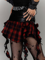 YUKAHOUSE Asymmetric Ruffle Plaid Patchwork High Waist Women's Mini Skirts