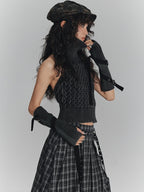 YUKAHOUSE Backless Lace Up Sleeveless High Neck Cotton Women's Sweaters