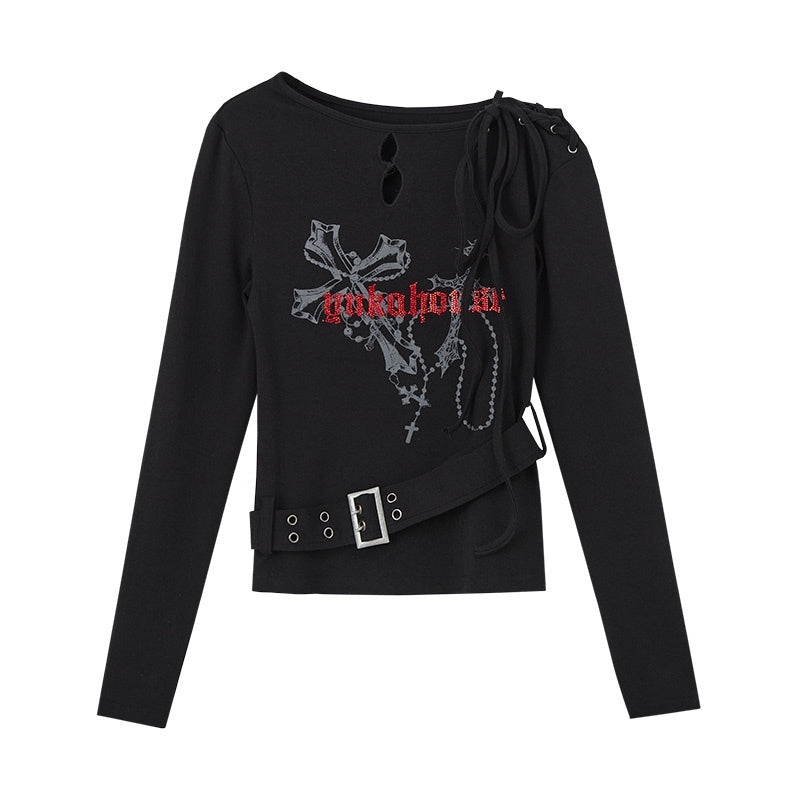 YUKAHOUSE_Black_Cutout_Drawstring_Waist_Women's_Slim_Fit_Long_Sleeve_T-shirts_820523917103_MISSTT
