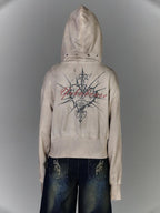 YUKAHOUSE Dirty Wash Distressed Zip Hooded Women's Cotton Casual Jackets
