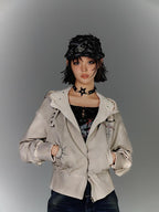 YUKAHOUSE Dirty Wash Distressed Zip Hooded Women's Cotton Casual Jackets