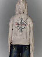 YUKAHOUSE Dirty Wash Distressed Zip Hooded Women's Cotton Casual Jackets