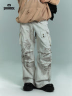 YUKAHOUSE Dirty Wash Pleated Multi Pocket Cargo Women's Cotton Wide-leg Jeans