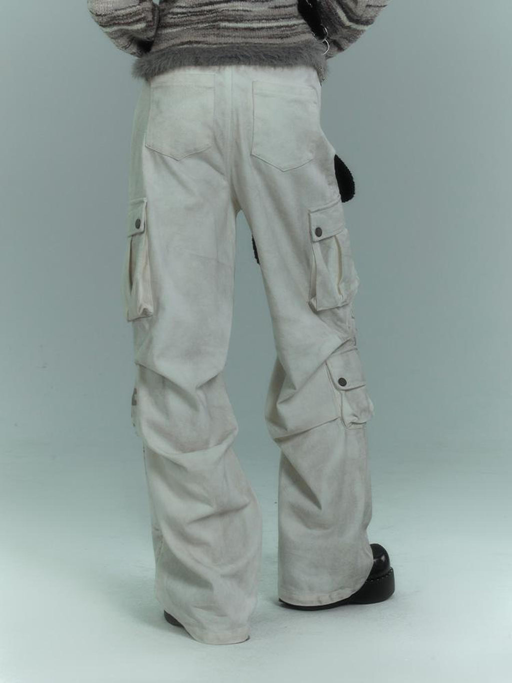 YUKAHOUSE Dirty Wash Pleated Multi Pocket Cargo Women's Cotton Wide-leg Jeans