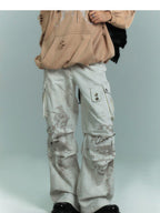 YUKAHOUSE Dirty Wash Pleated Multi Pocket Cargo Women's Cotton Wide-leg Jeans