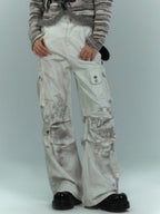 YUKAHOUSE Dirty Wash Pleated Multi Pocket Cargo Women's Cotton Wide-leg Jeans
