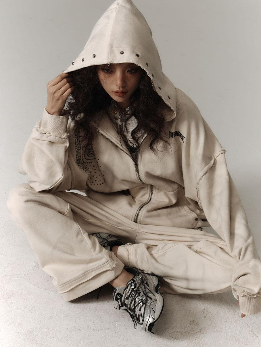 YUKAHOUSE Dirty Wash Vintage Straight Leg Cotton Women's Wide Leg Sweatpants