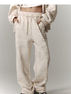 YUKAHOUSE Dirty Wash Vintage Straight Leg Cotton Women's Wide Leg Sweatpants