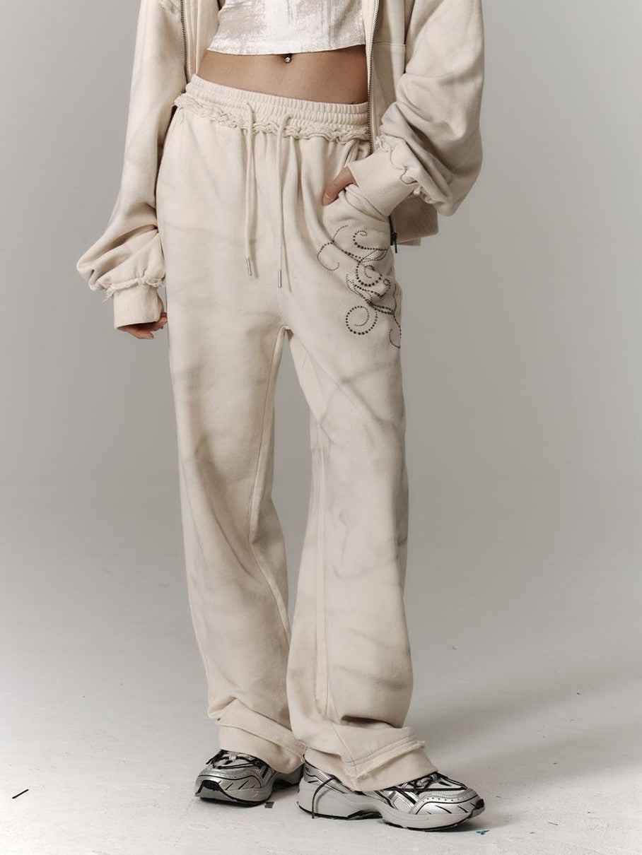 YUKAHOUSE Dirty Wash Vintage Straight Leg Cotton Women's Wide Leg Sweatpants