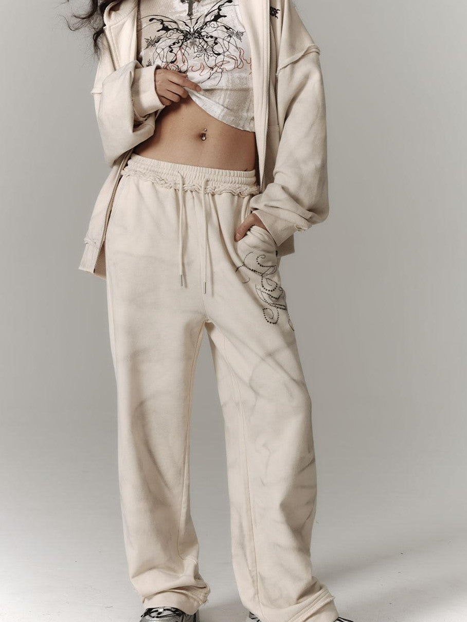 YUKAHOUSE Dirty Wash Vintage Straight Leg Cotton Women's Wide Leg Sweatpants