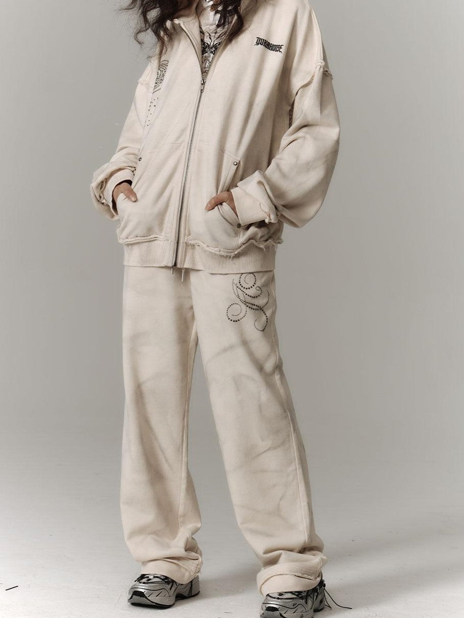 YUKAHOUSE Dirty Wash Vintage Straight Leg Cotton Women's Wide Leg Sweatpants