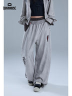 YUKAHOUSE Distressed Letter Print Loose Fit Cotton Women's Wide-leg Pants