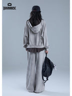 YUKAHOUSE Distressed Letter Print Loose Fit Cotton Women's Wide-leg Pants