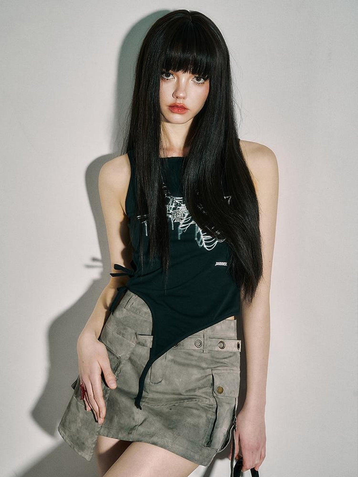 YUKAHOUSE Distressed Studded Denim A Line Women's Cotton Mini Skirts