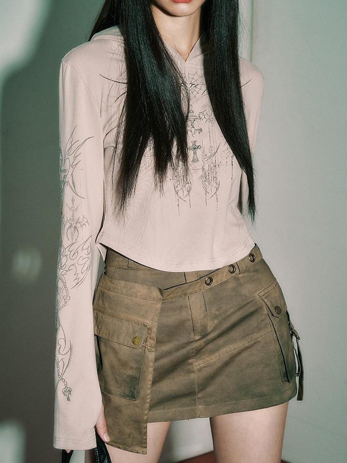 YUKAHOUSE Distressed Studded Denim A Line Women's Cotton Mini Skirts