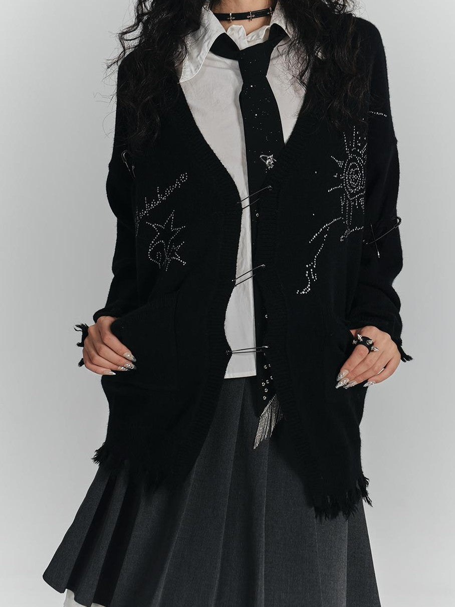 YUKAHOUSE Distressed V-neck Asymmetric Acrylic Women's Cardigans