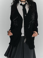 YUKAHOUSE Distressed V-neck Asymmetric Acrylic Women's Cardigans