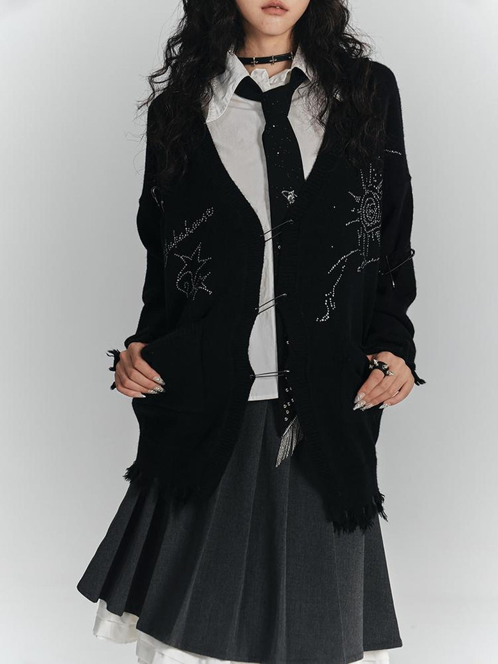 YUKAHOUSE Distressed V-neck Asymmetric Acrylic Women's Cardigans