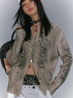 YUKAHOUSE Distressed Washed Zip Up Loose Knit Women's Cardigans