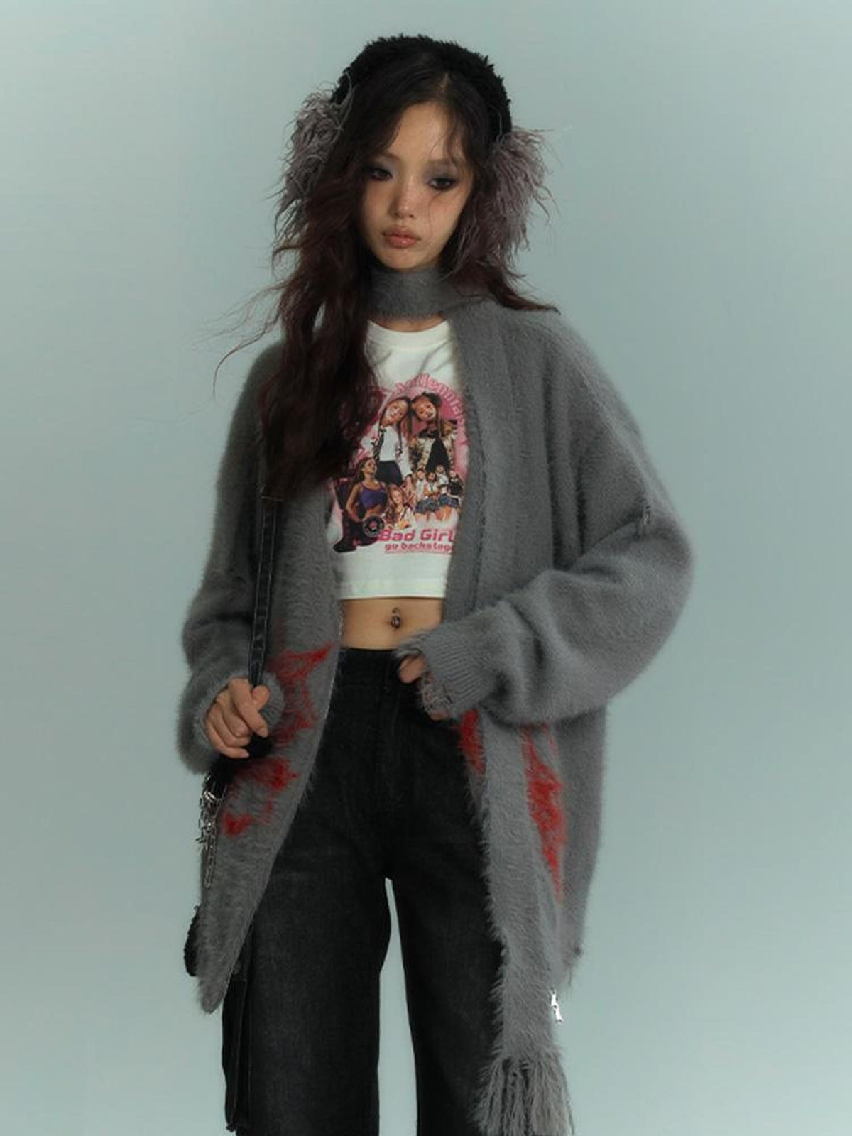 YUKAHOUSE Distressed Zip Up V-neck Knit Women's Cardigans