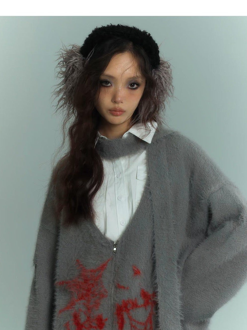 YUKAHOUSE Distressed Zip Up V-neck Knit Women's Cardigans