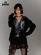 YUKAHOUSE Fake Two Piece Zip Striped Print Loose Fit Women's Cotton Hoodies