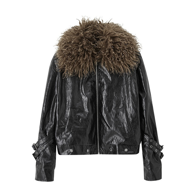 YUKAHOUSE_Glossy_Black_Detachable_Fur_Collar_Padded_Women's_Faux_Leather_Cropped_Jackets_836397472645_MISSTT