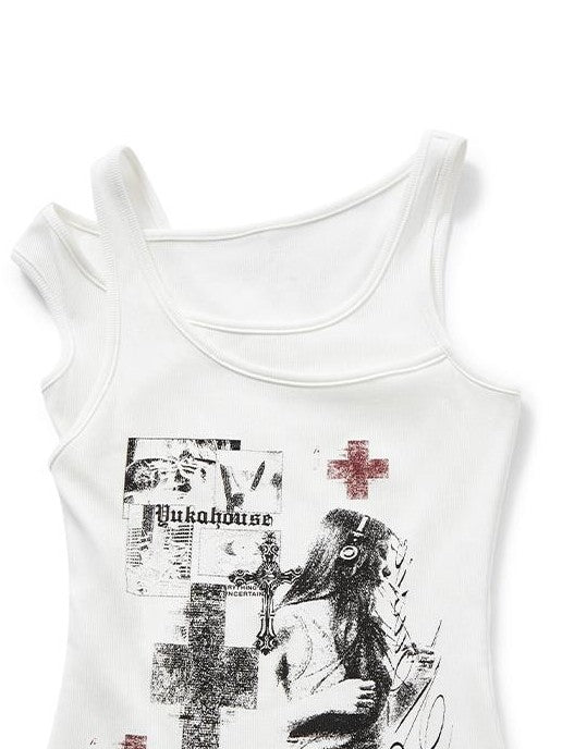 YUKAHOUSE Gothic Print Figure Slim Fit Cotton Women's Tank Tops
