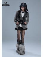 YUKAHOUSE Gray Zip Up Patch Print Women's Knit Cardigans