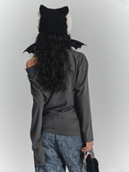 YUKAHOUSE Printed Asymmetric Neck Loose Fit Cotton Women's Long Sleeve T-shirts