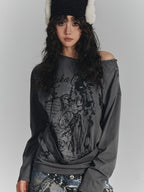 YUKAHOUSE Printed Asymmetric Neck Loose Fit Cotton Women's Long Sleeve T-shirts