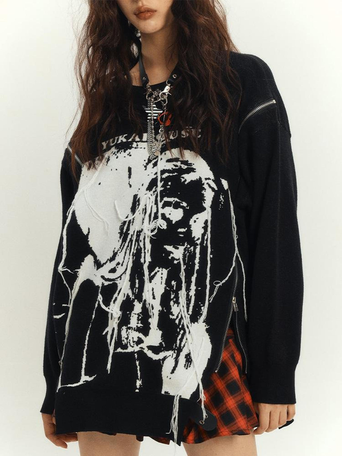 YUKAHOUSE Printed Loose Fit Women's Knit Long Sleeve Sweaters