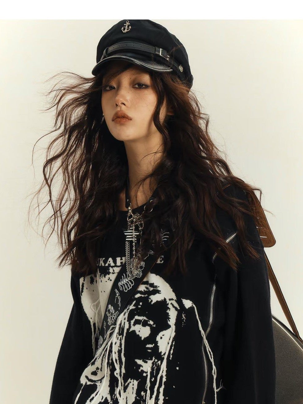 YUKAHOUSE Printed Loose Fit Women's Knit Long Sleeve Sweaters