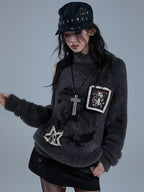 YUKAHOUSE Printed Pin Patch Turtleneck Women's Nylon Sweaters