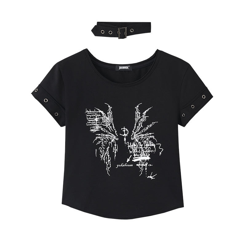 YUKAHOUSE_Punk_Black_Wing_Print_Slim_Fit_Short_Sleeve_Round_Neck_Women's_Cotton_Crop_Tops_765114972357_MISSTT