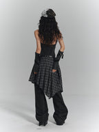YUKAHOUSE Punk Plaid Asymmetrical High Waist A Line Cotton Women's Midi Skirts