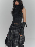 YUKAHOUSE Punk Plaid Asymmetrical High Waist A Line Cotton Women's Midi Skirts