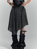 YUKAHOUSE Punk Plaid Asymmetrical High Waist A Line Cotton Women's Midi Skirts