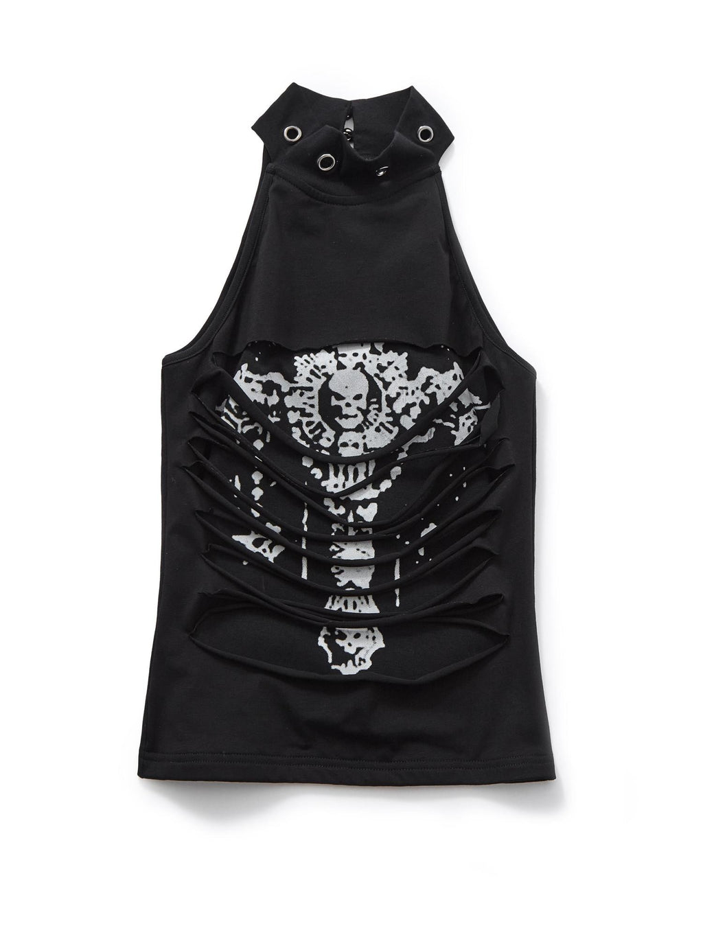YUKAHOUSE Punk Skull Print Cutout Layered Halter Neck Slim Fit Cotton Women's Tank Tops