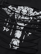 YUKAHOUSE Punk Skull Print Cutout Layered Halter Neck Slim Fit Cotton Women's Tank Tops